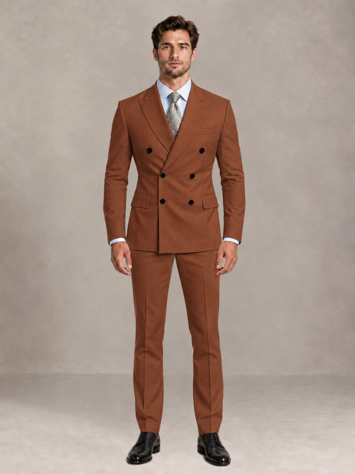 Rust 2 Pieces Slim Fit Double Breasted Men Suits for Wedding Groom