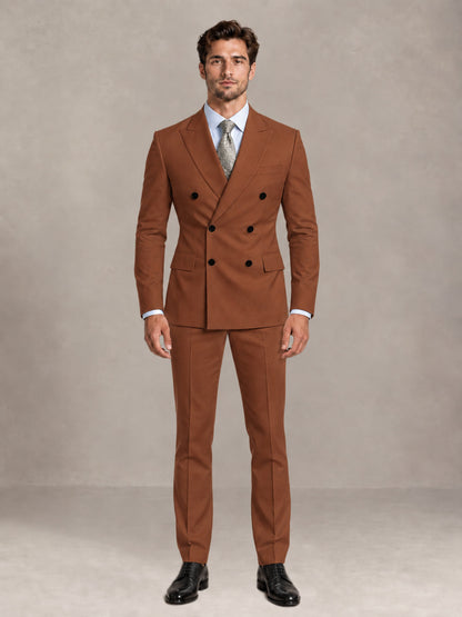 Rust 2 Pieces Slim Fit Double Breasted Men Suits for Wedding Groom