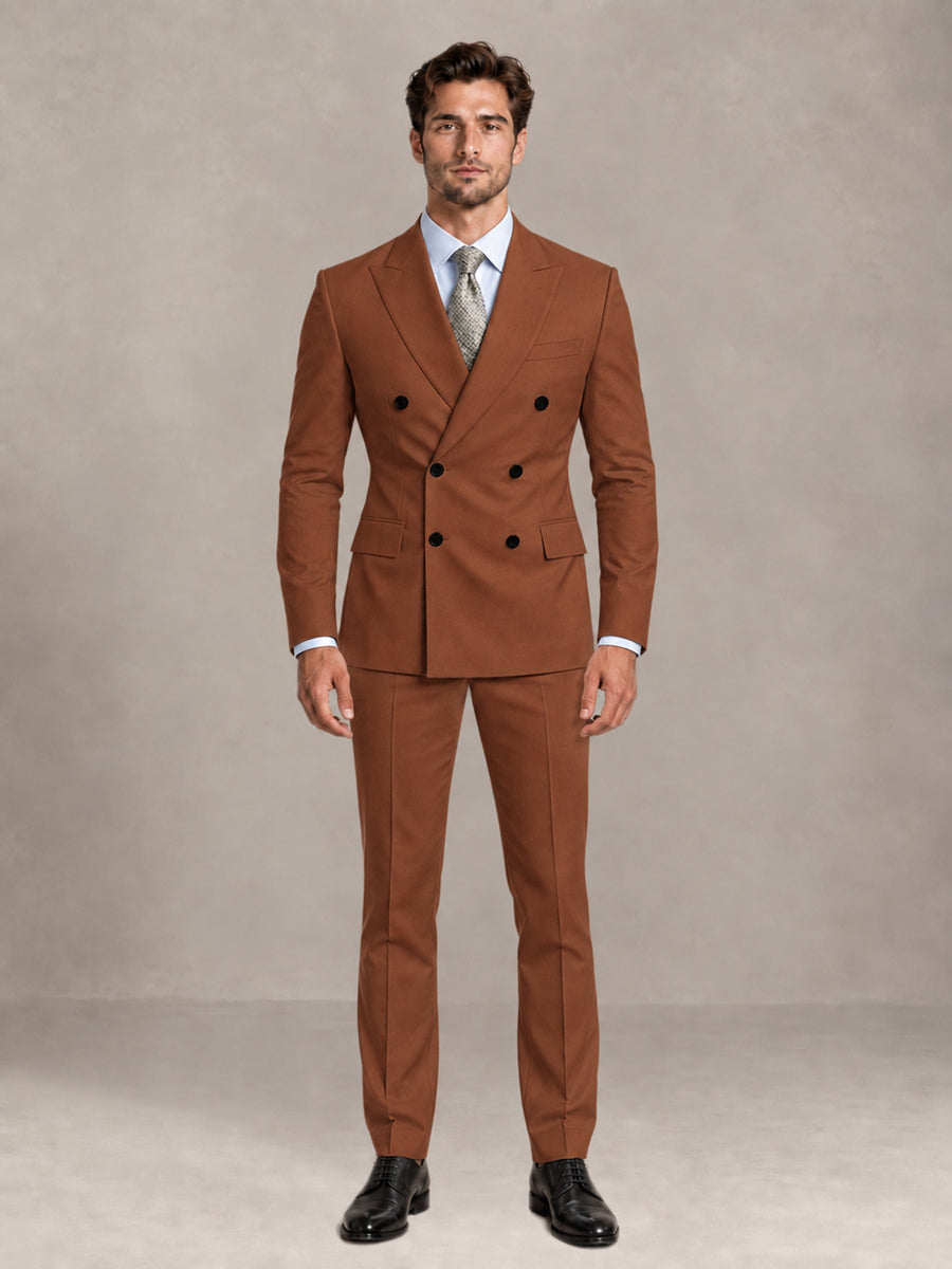 Rust 2 Pieces Slim Fit Double Breasted Men Suits for Wedding Groom