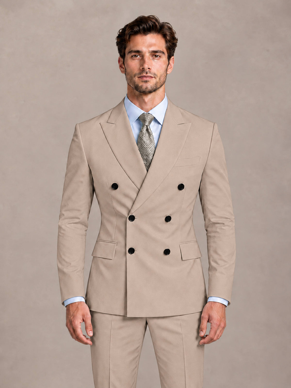 Taupe 2 Pieces Slim Fit Double Breasted Men Suits for Wedding Groom