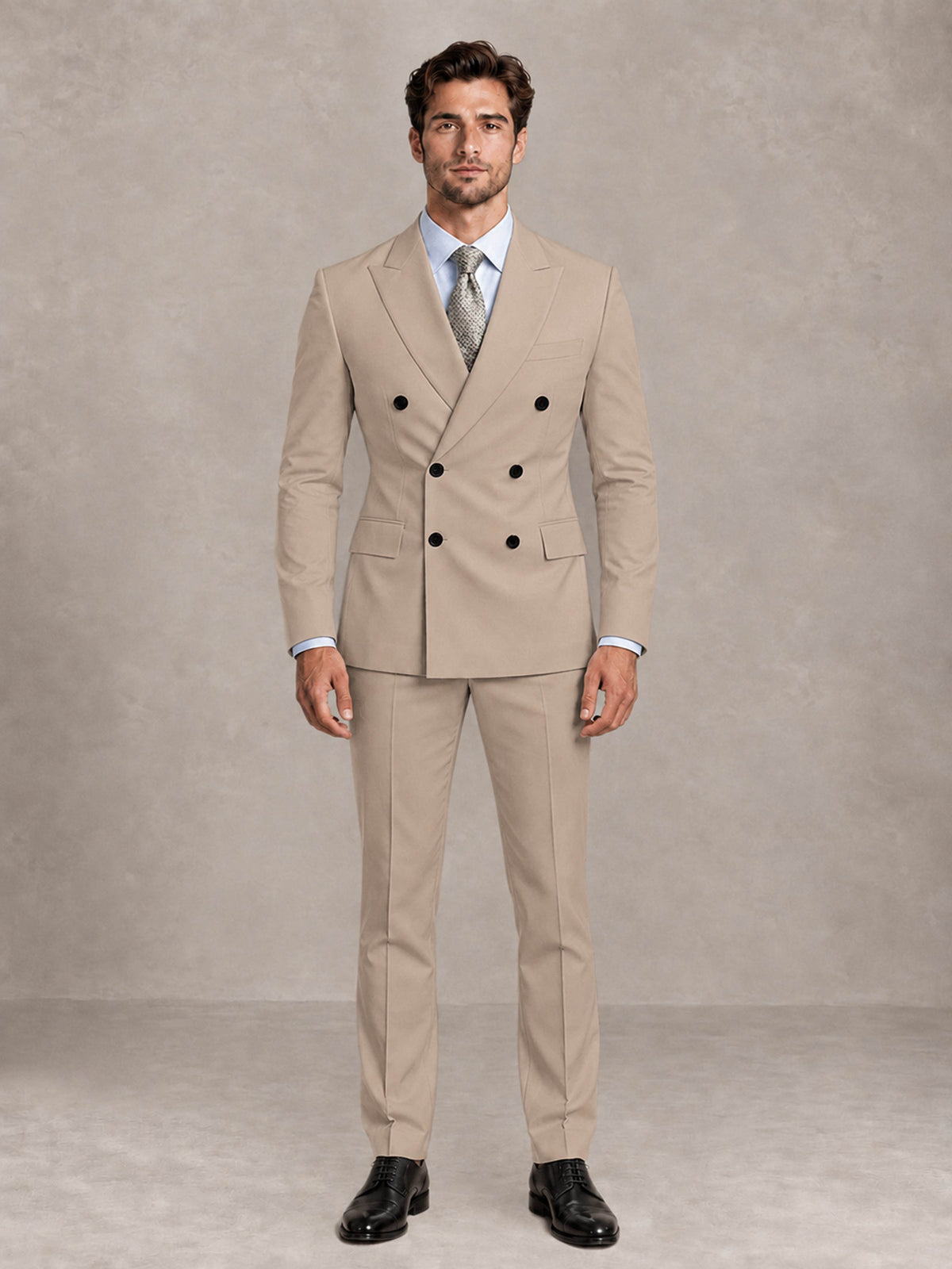 Taupe 2 Pieces Slim Fit Double Breasted Men Suits for Wedding Groom