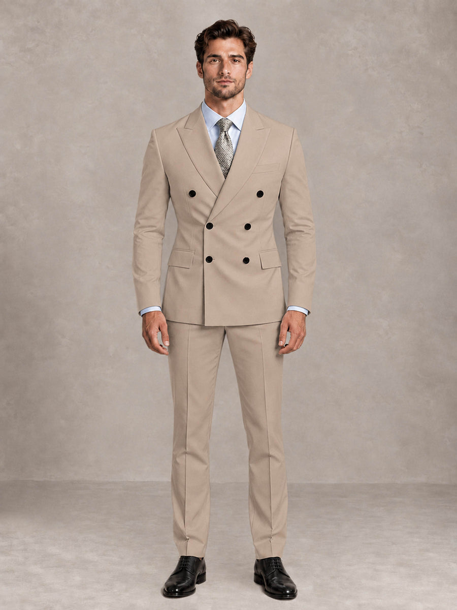 Taupe 2 Pieces Slim Fit Double Breasted Men Suits for Wedding Groom