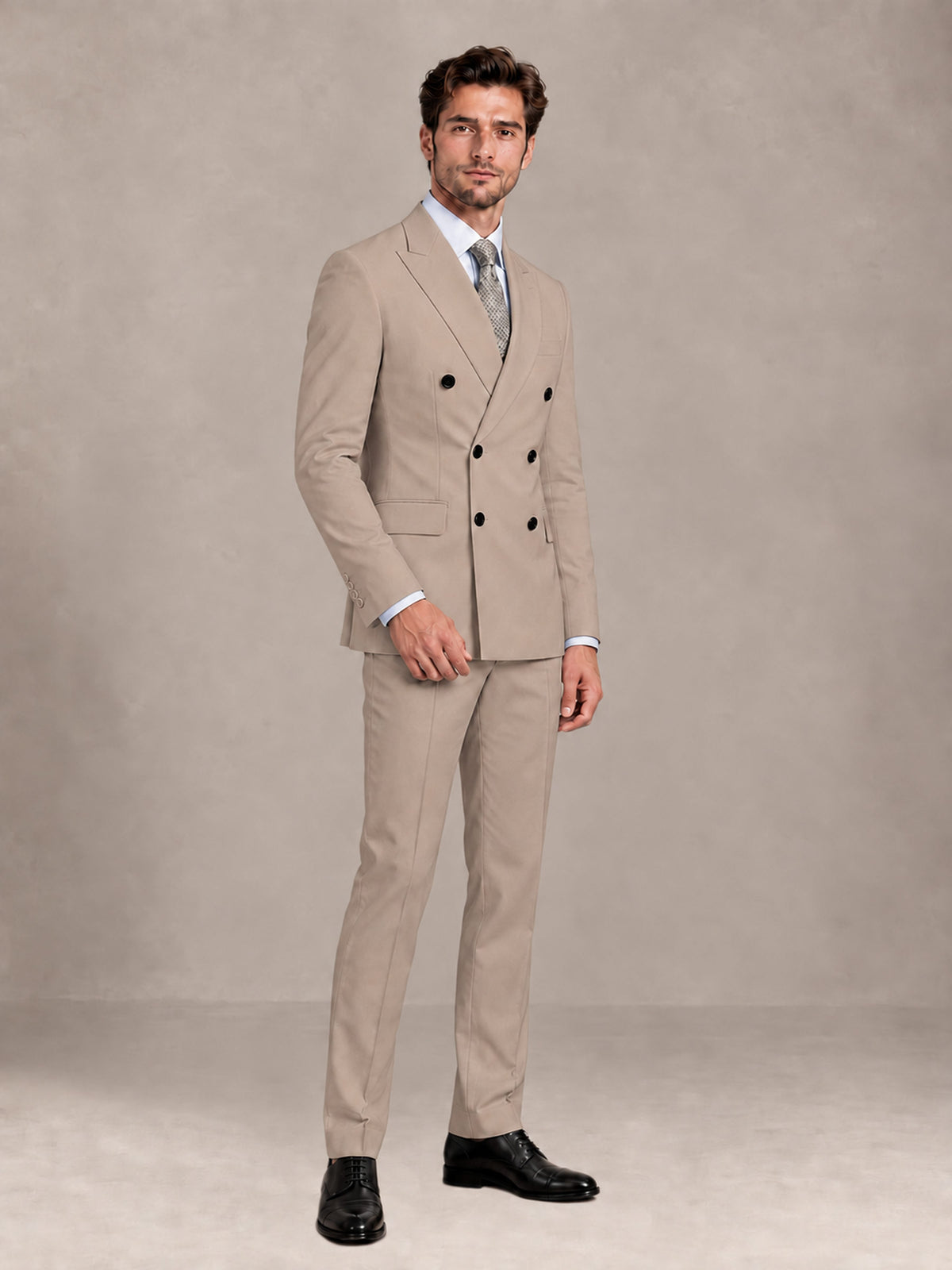 Taupe 2 Pieces Slim Fit Double Breasted Men Suits for Wedding Groom