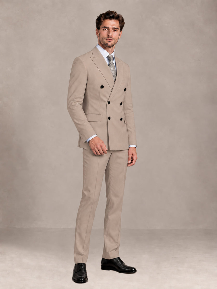 Taupe 2 Pieces Slim Fit Double Breasted Men Suits for Wedding Groom
