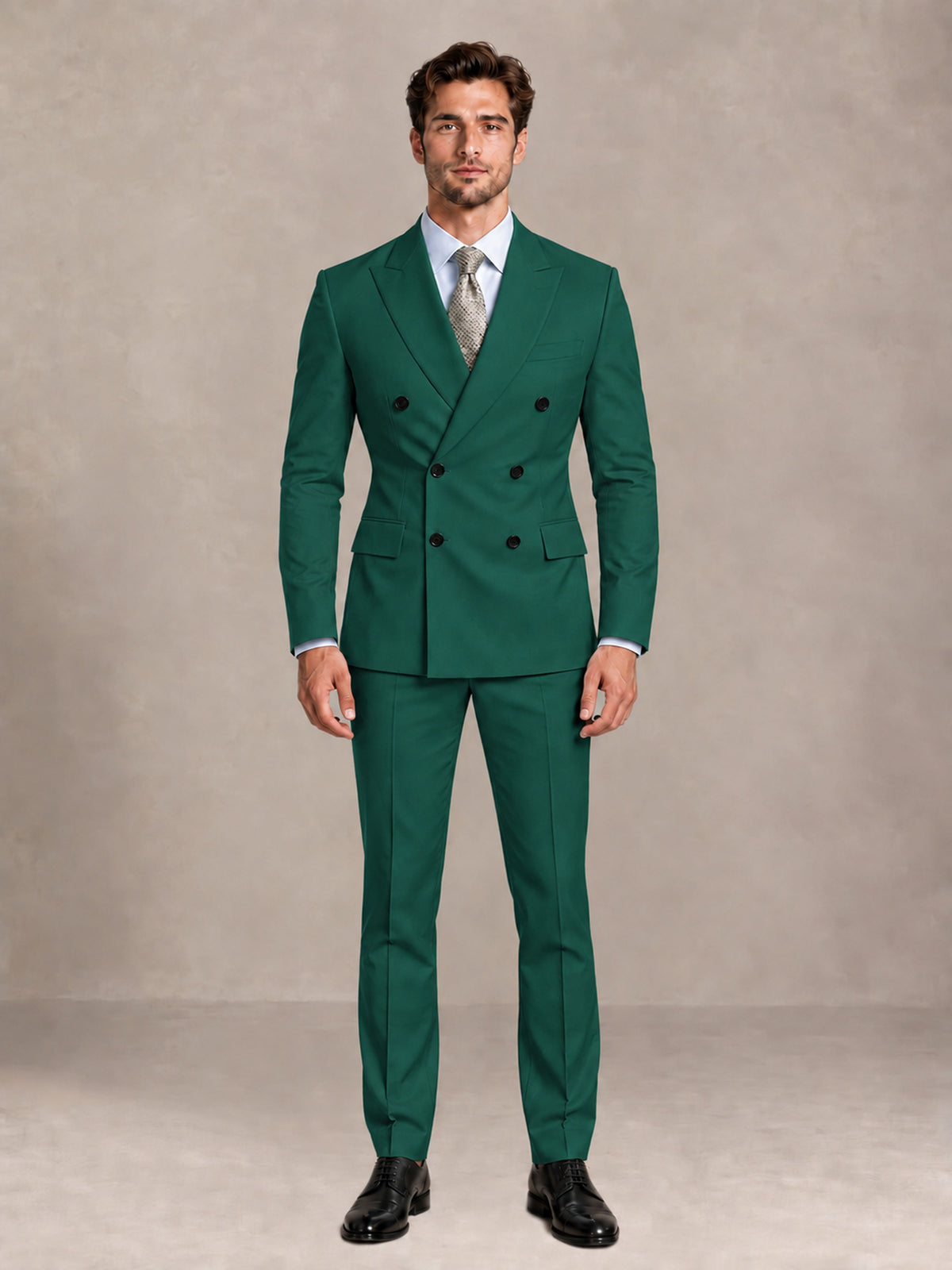 Teal 2 Pieces Slim Fit Double Breasted Men Suits for Wedding Groom