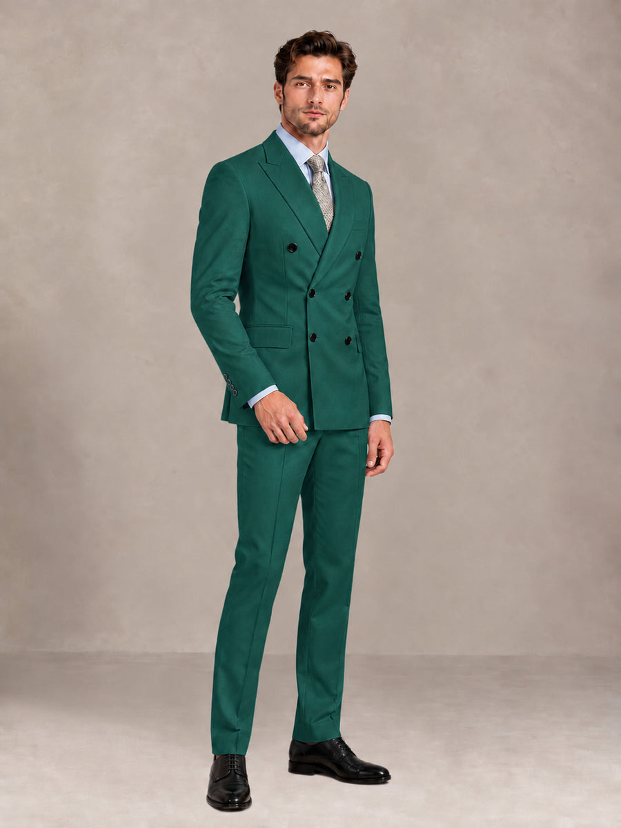 Teal 2 Pieces Slim Fit Double Breasted Men Suits for Wedding Groom