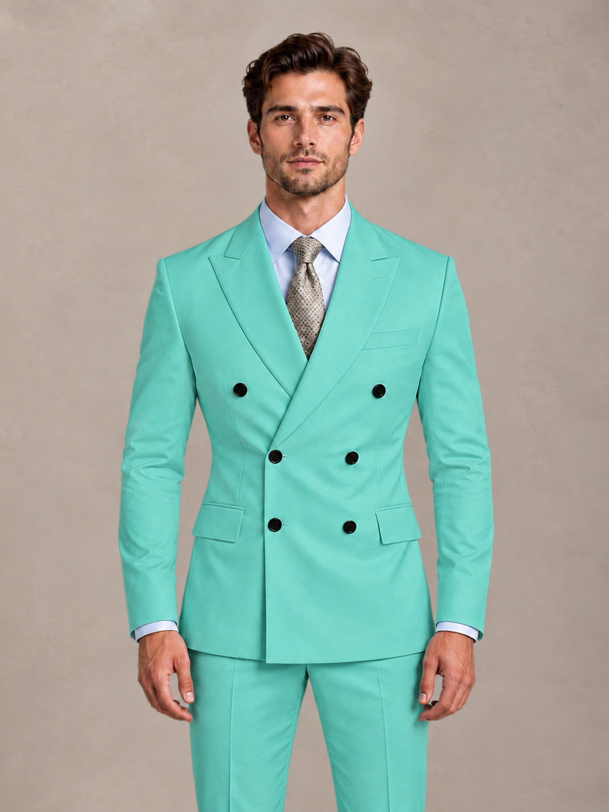 Turquoise 2 Pieces Slim Fit Double Breasted Men Suits for Wedding Groom