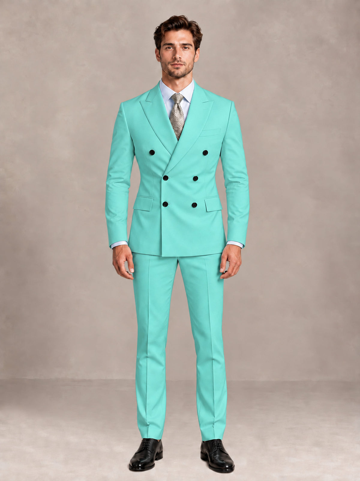 Turquoise 2 Pieces Slim Fit Double Breasted Men Suits for Wedding Groom