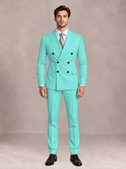 Turquoise 2 Pieces Slim Fit Double Breasted Men Suits for Wedding Groom