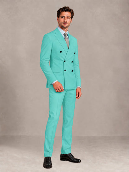 Turquoise 2 Pieces Slim Fit Double Breasted Men Suits for Wedding Groom