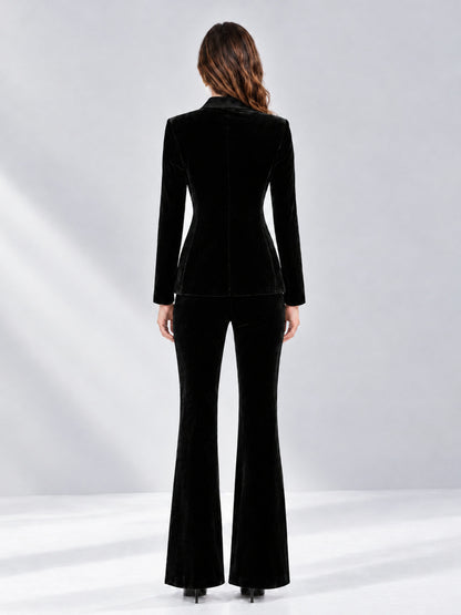 Black 2 Pieces Slim Fit Double Breasted Velvet Women's Suits