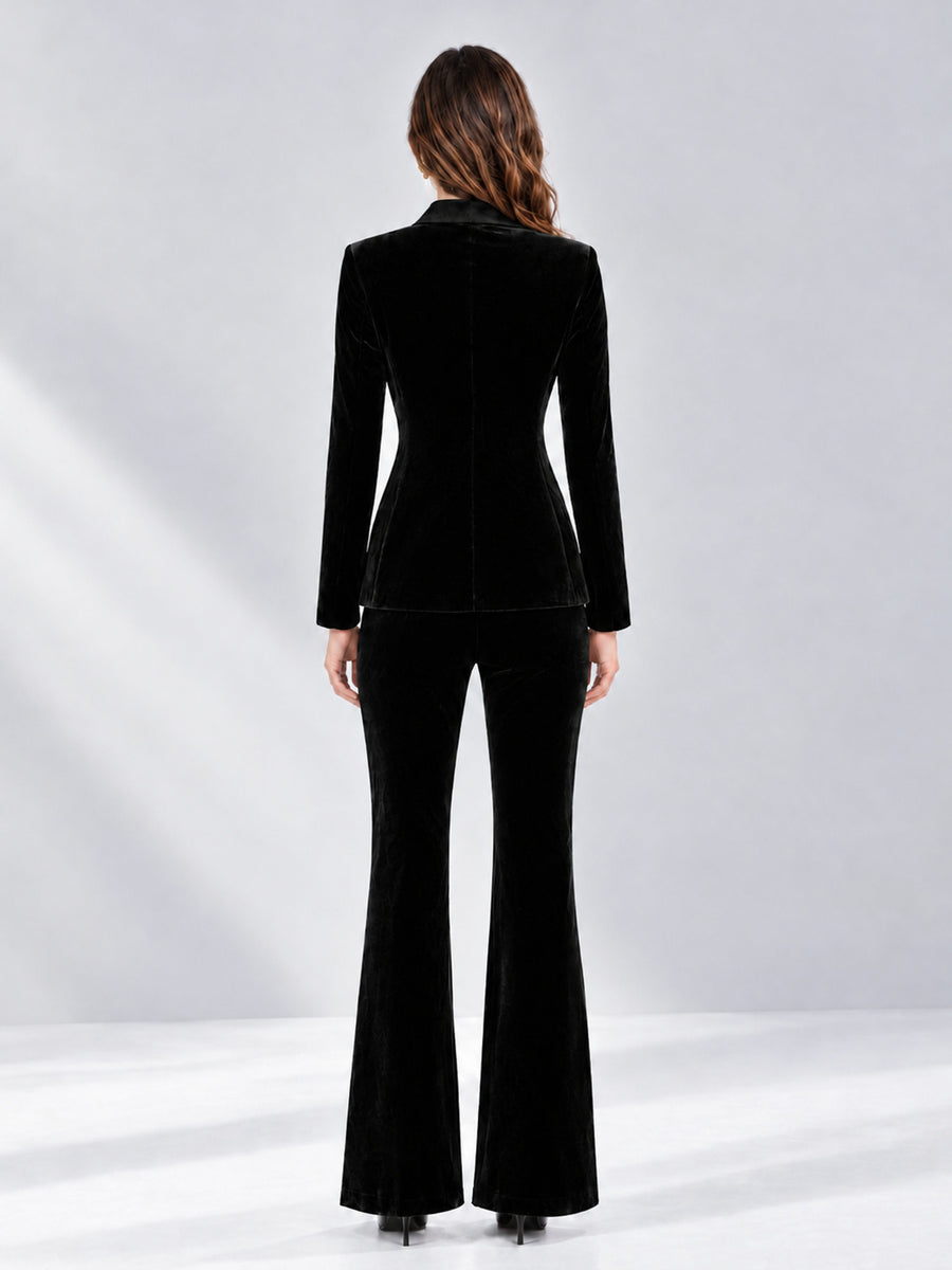 Black 2 Pieces Slim Fit Double Breasted Velvet Women's Suits