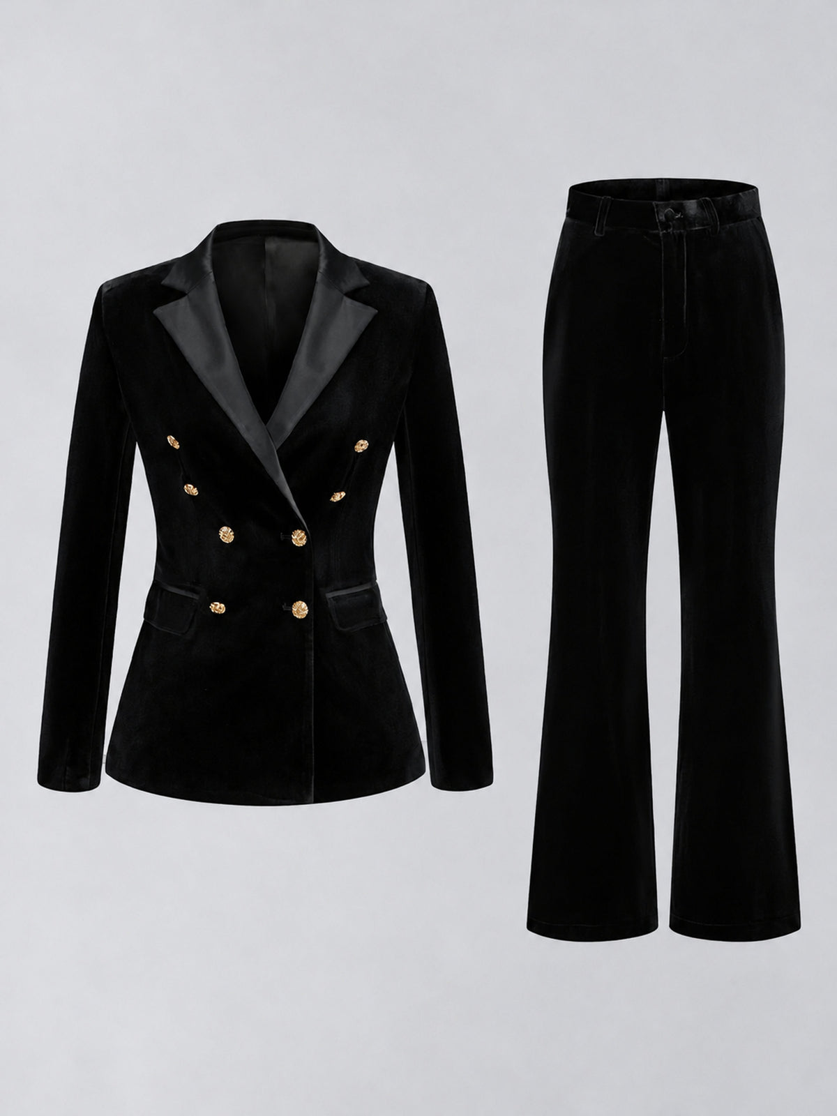 Black 2 Pieces Slim Fit Double Breasted Velvet Women's Suits