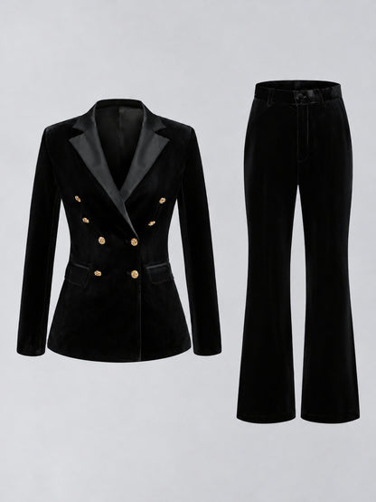 Black 2 Pieces Slim Fit Double Breasted Velvet Women's Suits