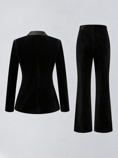 Black 2 Pieces Slim Fit Double Breasted Velvet Women's Suits