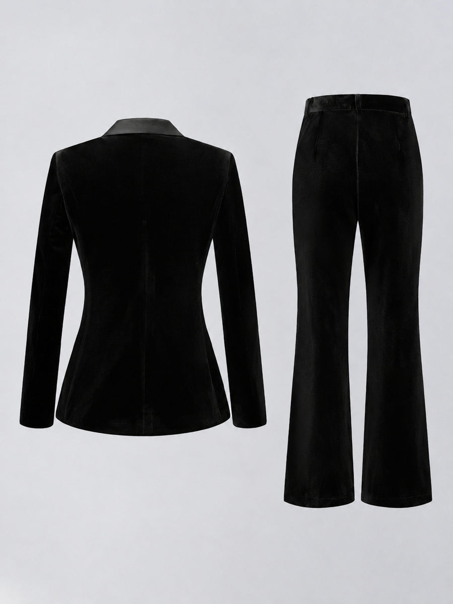 Black 2 Pieces Slim Fit Double Breasted Velvet Women's Suits