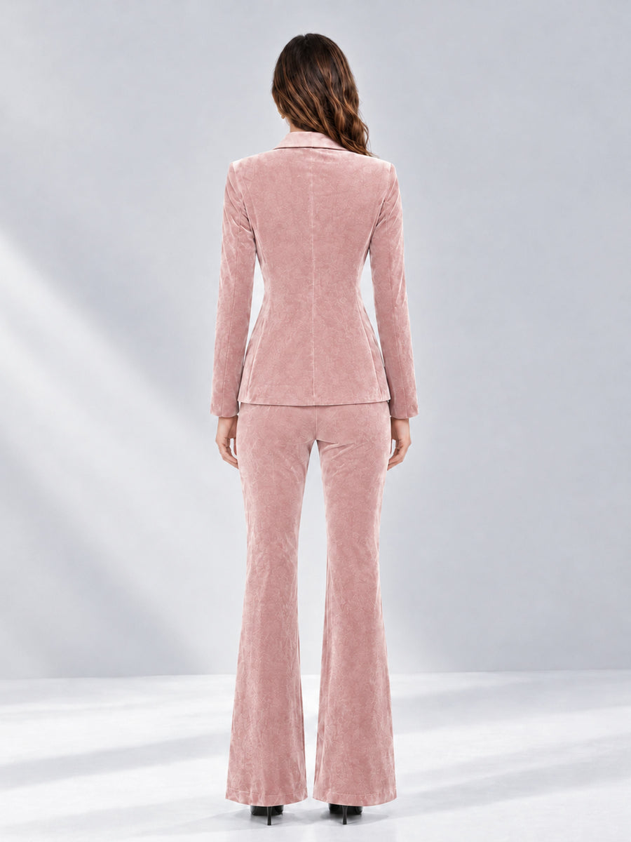 Blush Pink 2 Pieces Slim Fit Double Breasted Velvet Women's Suits