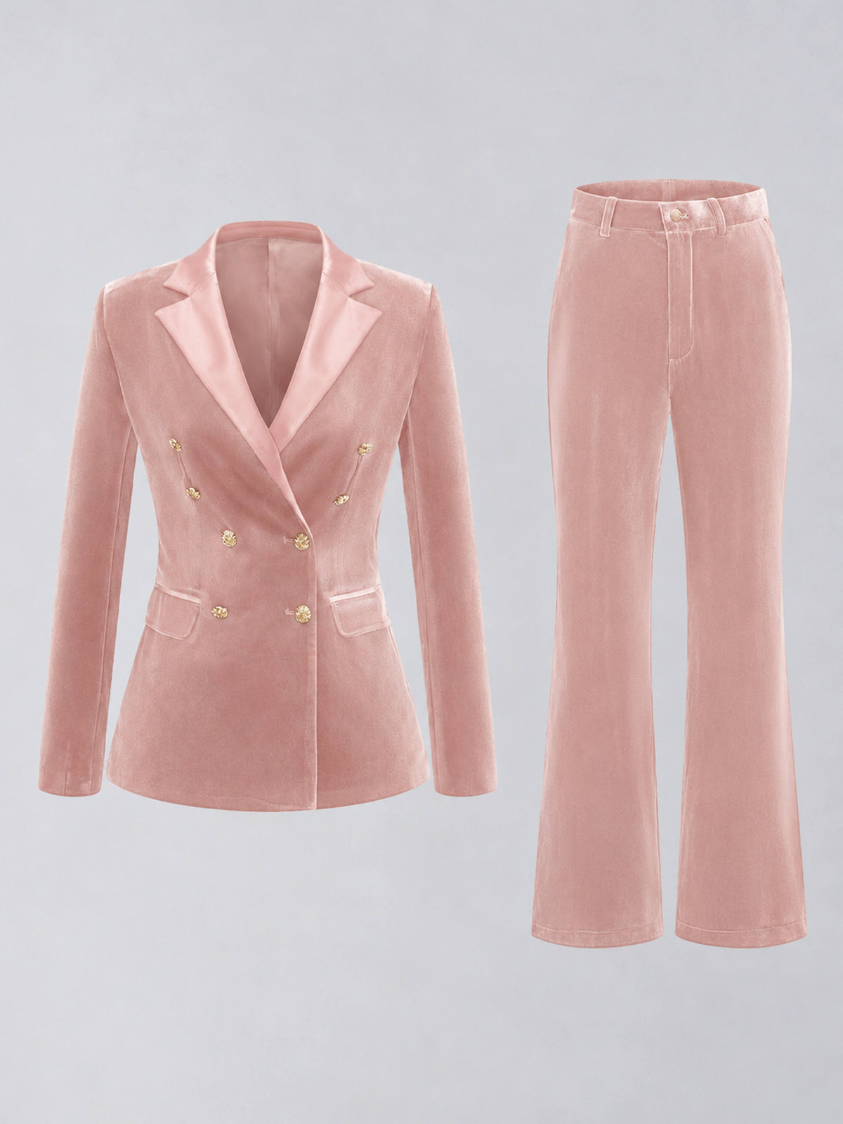 Blush Pink 2 Pieces Slim Fit Double Breasted Velvet Women's Suits