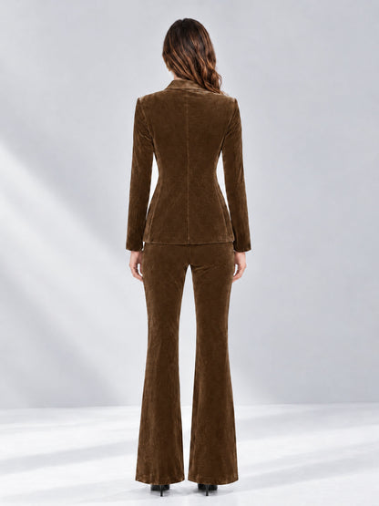 Brown 2 Pieces Slim Fit Double Breasted Velvet Women's Suits