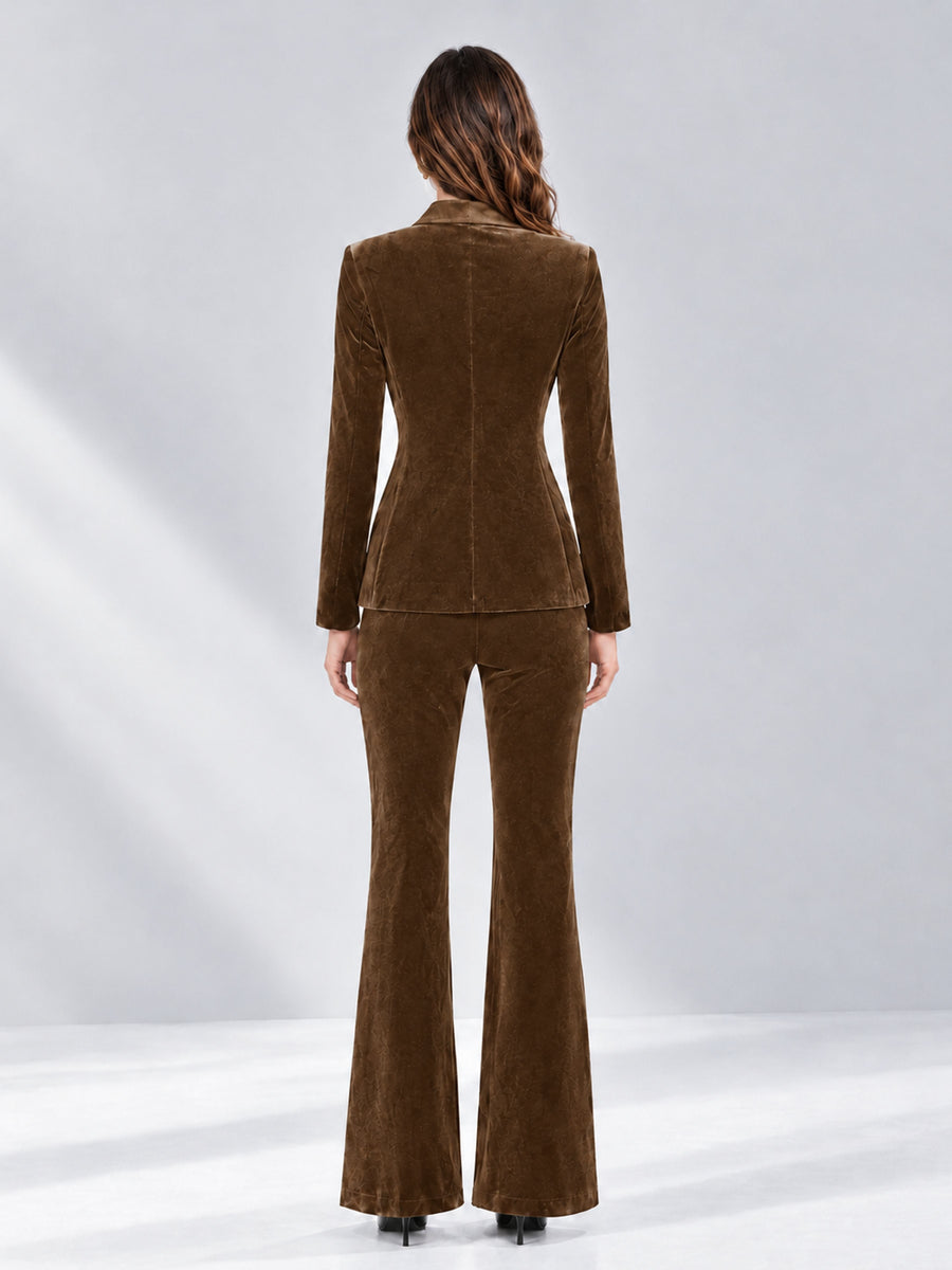 Brown 2 Pieces Slim Fit Double Breasted Velvet Women's Suits