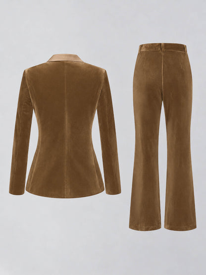Brown 2 Pieces Slim Fit Double Breasted Velvet Women's Suits