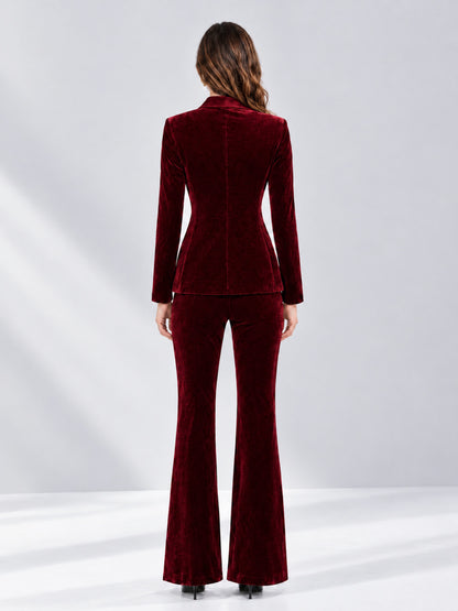 Burgundy 2 Pieces Slim Fit Double Breasted Velvet Women's Suits