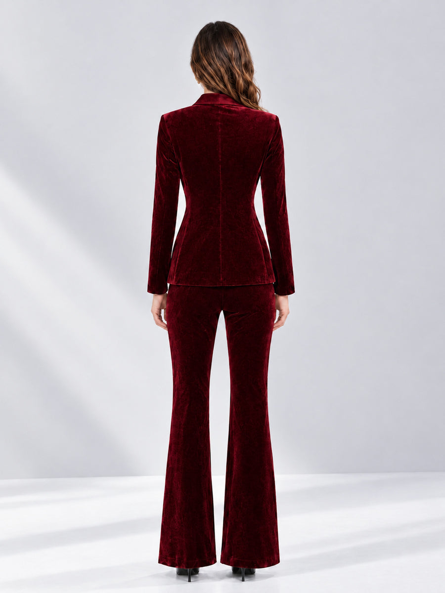 Burgundy 2 Pieces Slim Fit Double Breasted Velvet Women's Suits