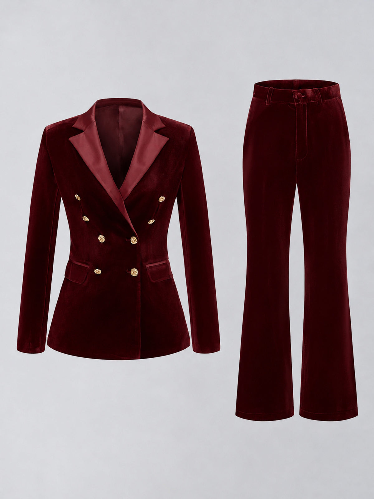 Burgundy 2 Pieces Slim Fit Double Breasted Velvet Women's Suits