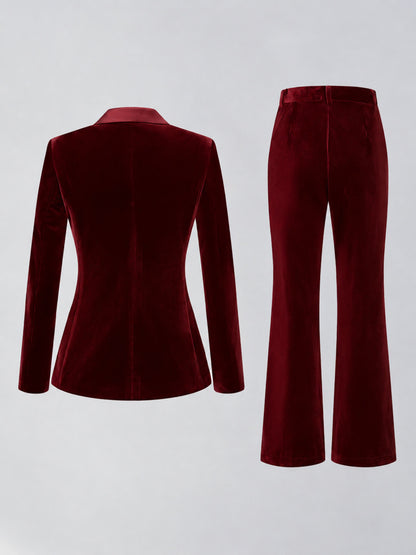 Burgundy 2 Pieces Slim Fit Double Breasted Velvet Women's Suits