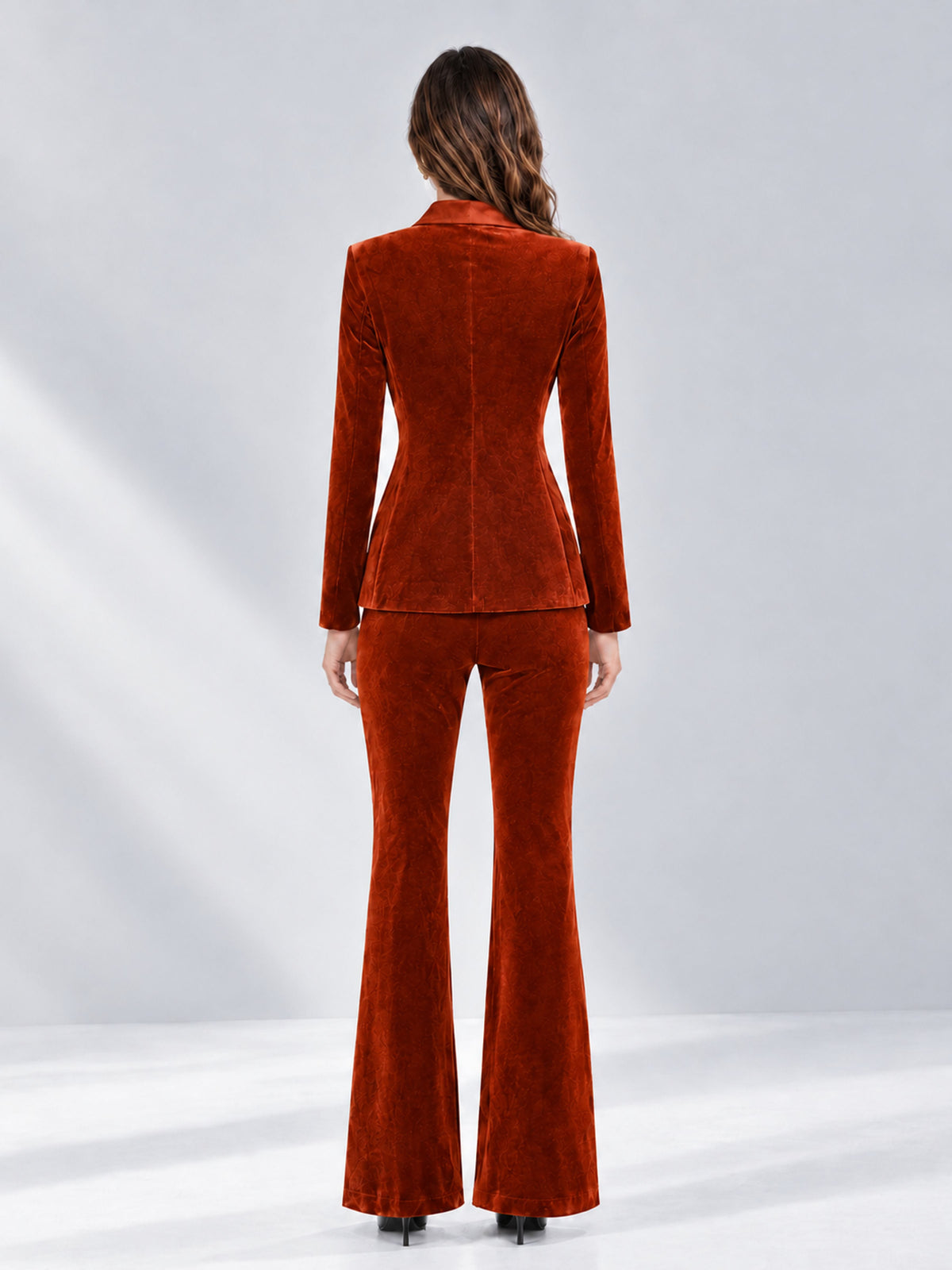 Burnt Orange 2 Pieces Slim Fit Double Breasted Velvet Women's Suits