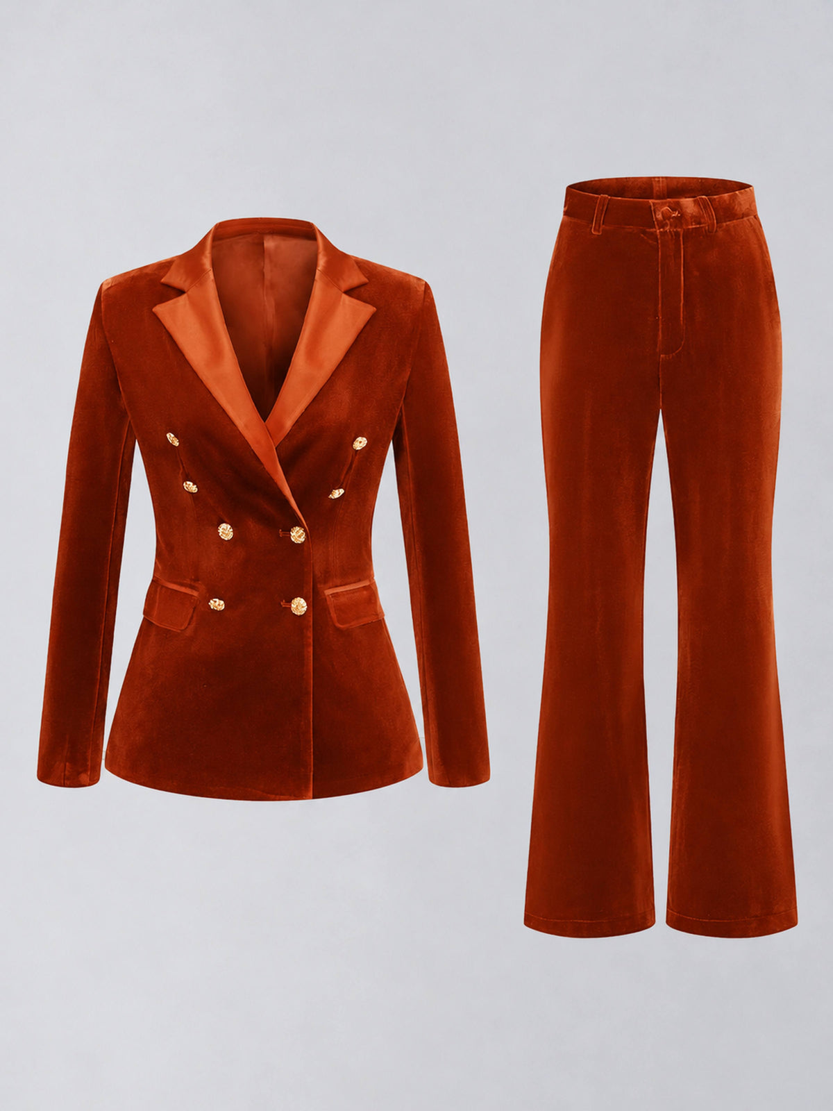 Burnt Orange 2 Pieces Slim Fit Double Breasted Velvet Women's Suits