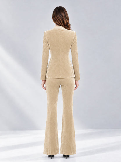 Champagne 2 Pieces Slim Fit Double Breasted Velvet Women's Suits