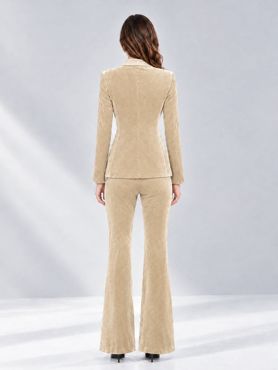 Champagne 2 Pieces Slim Fit Double Breasted Velvet Women's Suits