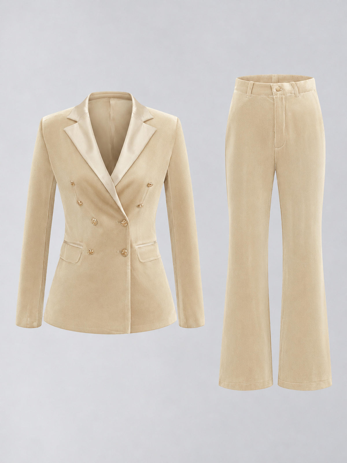 Champagne 2 Pieces Slim Fit Double Breasted Velvet Women's Suits