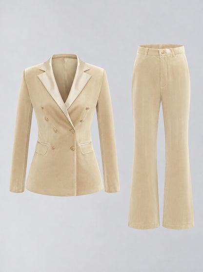 Champagne 2 Pieces Slim Fit Double Breasted Velvet Women's Suits