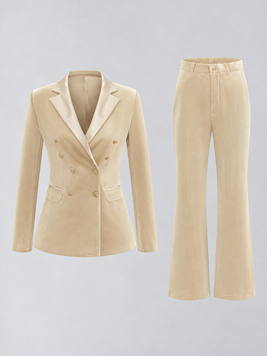 Champagne 2 Pieces Slim Fit Double Breasted Velvet Women's Suits