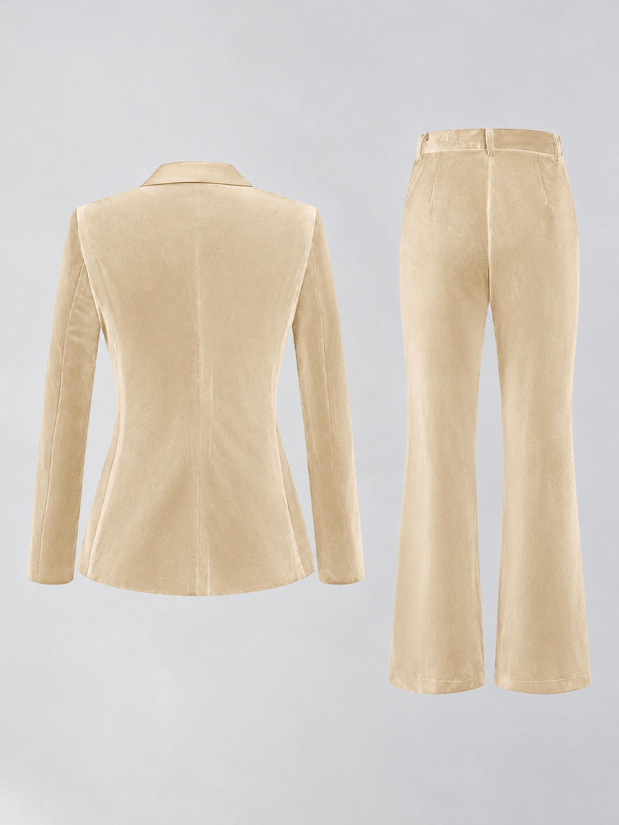 Champagne 2 Pieces Slim Fit Double Breasted Velvet Women's Suits