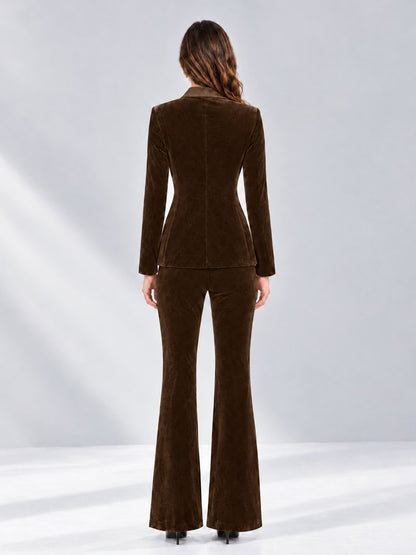 Chocolate 2 Pieces Slim Fit Double Breasted Velvet Women's Suits
