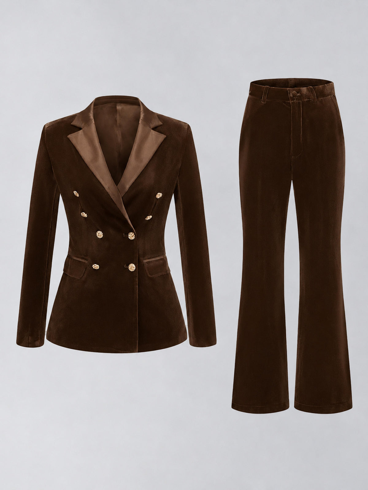 Chocolate 2 Pieces Slim Fit Double Breasted Velvet Women's Suits
