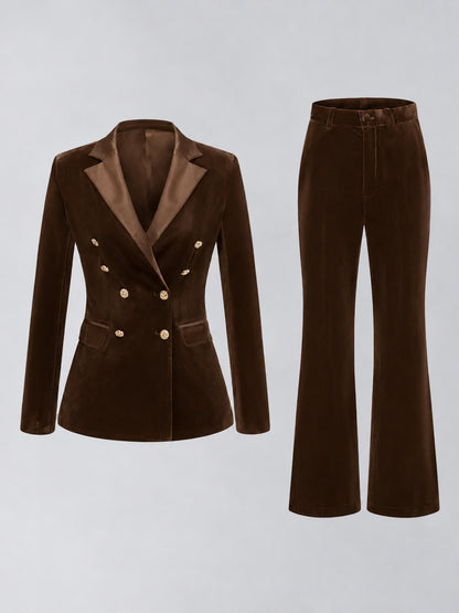 Chocolate 2 Pieces Slim Fit Double Breasted Velvet Women's Suits
