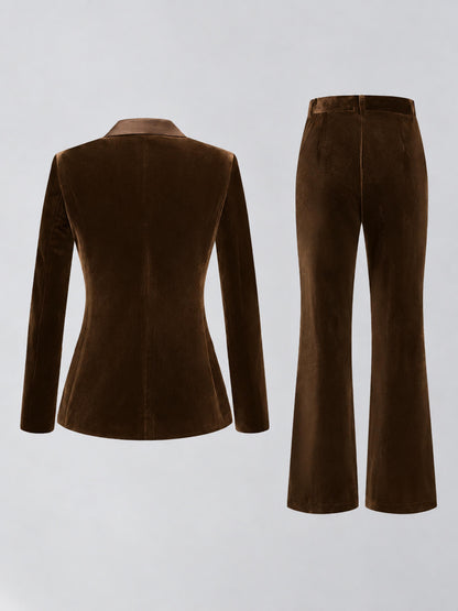 Chocolate 2 Pieces Slim Fit Double Breasted Velvet Women's Suits