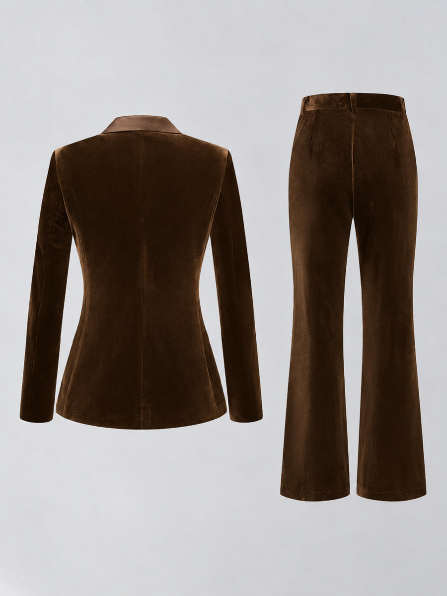 Chocolate 2 Pieces Slim Fit Double Breasted Velvet Women's Suits