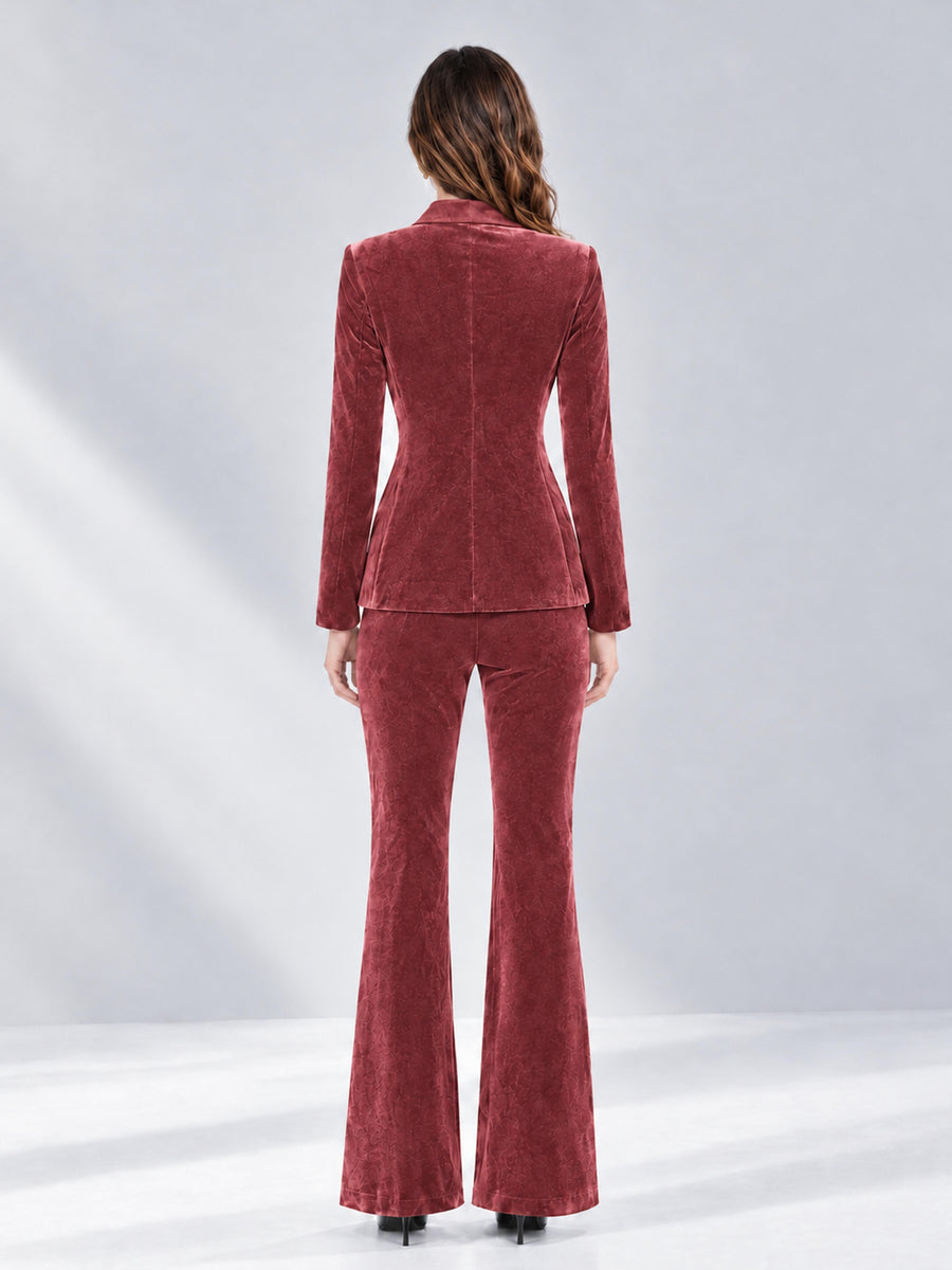 Desert Rose 2 Pieces Slim Fit Double Breasted Velvet Women's Suits