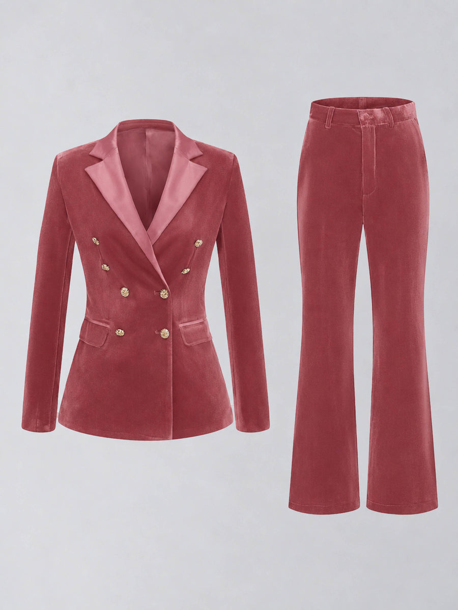 Desert Rose 2 Pieces Slim Fit Double Breasted Velvet Women's Suits