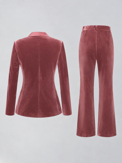 Desert Rose 2 Pieces Slim Fit Double Breasted Velvet Women's Suits