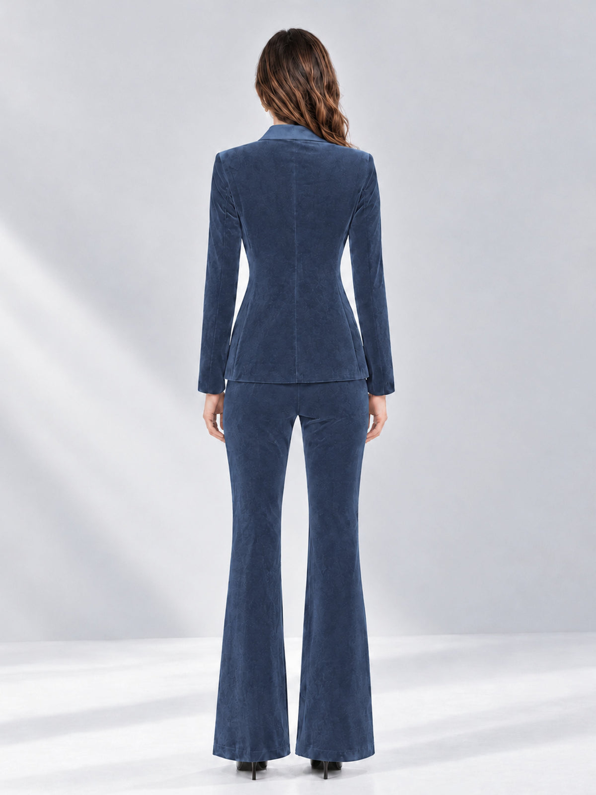 Dusty Blue 2 Pieces Slim Fit Double Breasted Velvet Women's Suits
