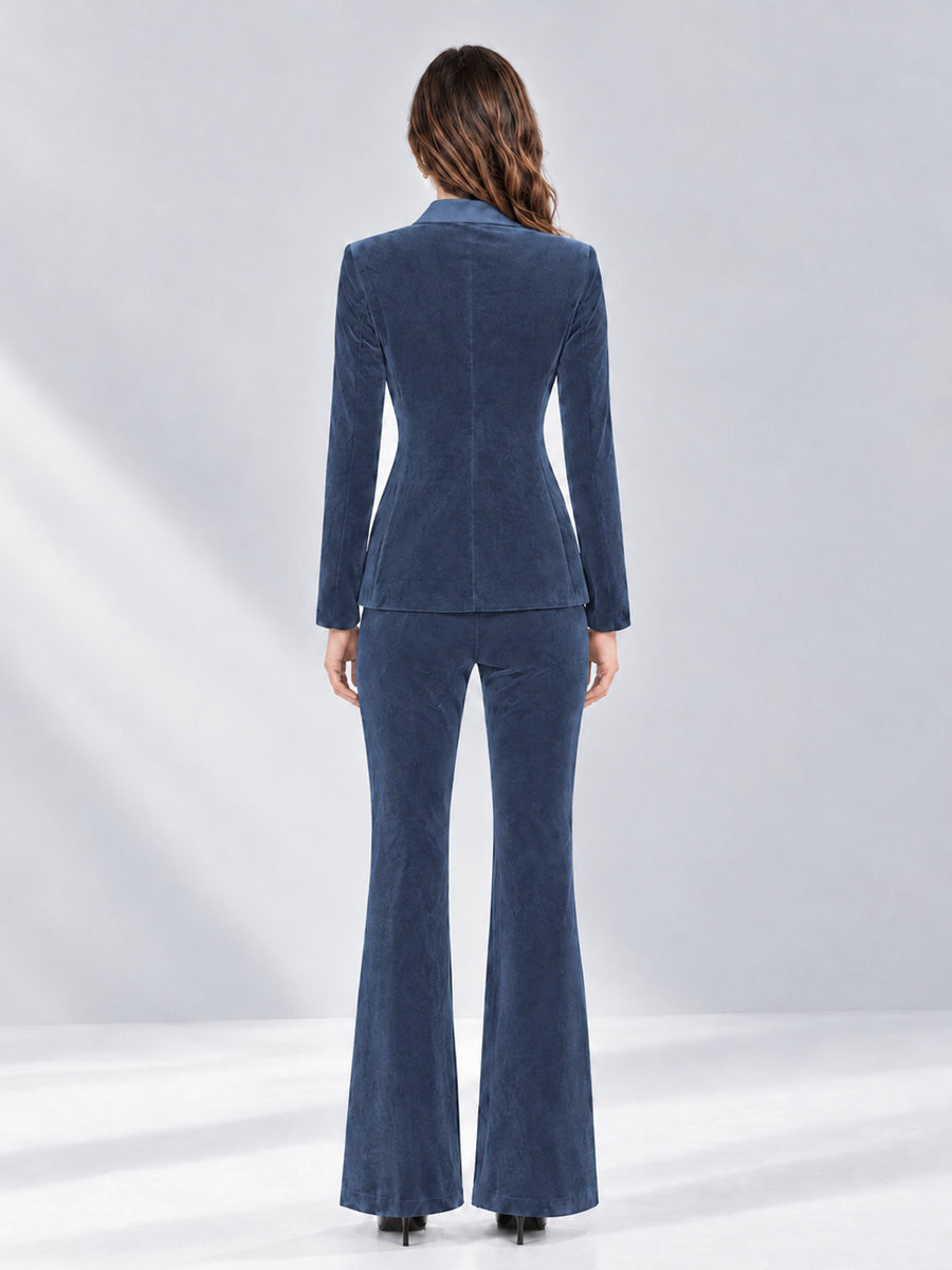 Dusty Blue 2 Pieces Slim Fit Double Breasted Velvet Women's Suits