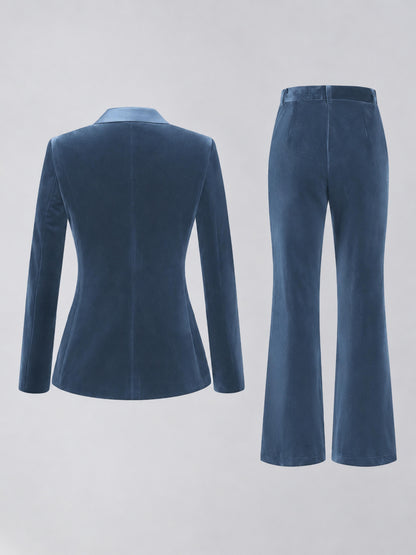 Dusty Blue 2 Pieces Slim Fit Double Breasted Velvet Women's Suits