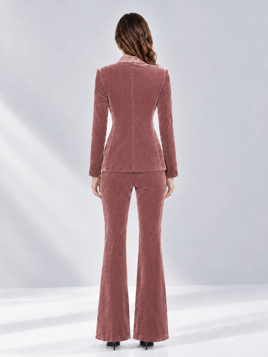 Dusty Rose 2 Pieces Slim Fit Double Breasted Velvet Women's Suits