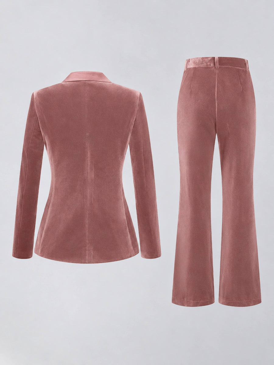 Dusty Rose 2 Pieces Slim Fit Double Breasted Velvet Women's Suits